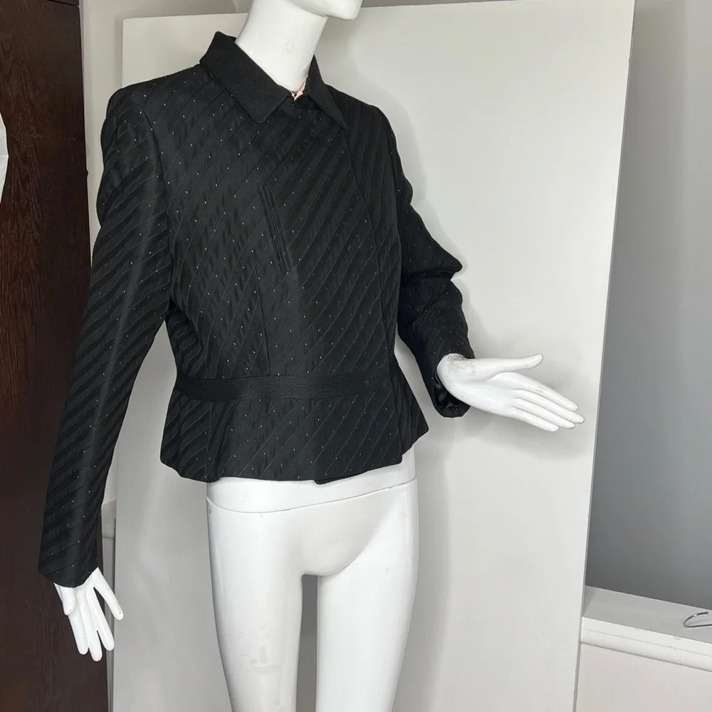 Valentino Sz 16 / 50 Wool Acetate Black Blush Pink Dot Snap Closure Jacket